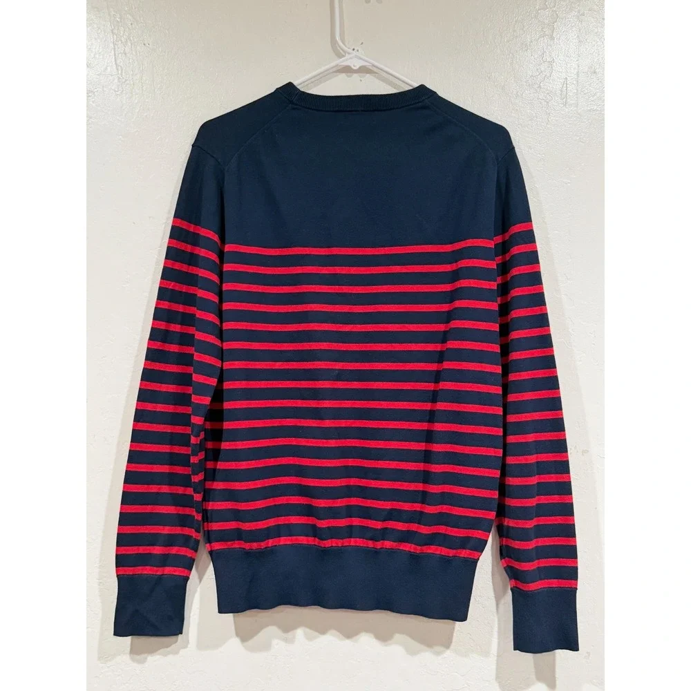 Brooks Brothers Mens Navy Blue Red Striped Combed Cotton Crewneck Sweater Size M